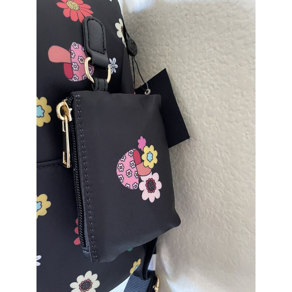 Floral Mushroom Adjustable Straps Rave Festival Pocket Nylon Mini Backpack - Picture 3 of 6